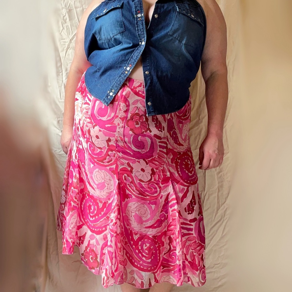 Y2K Style Avenue Silk Fairy Skirt, Pink Floral Paisley Pattern